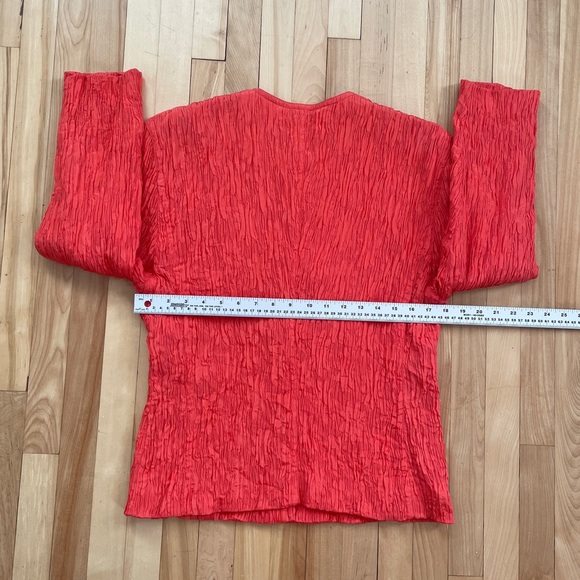 Vtg Escada Coral Red Crinkled Buttoned Jacket - Sz 38 - Picture 13 of 16